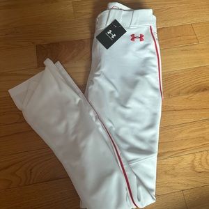 NWT Under Armour Men’s Small White with Red Stripes Baseball Pants